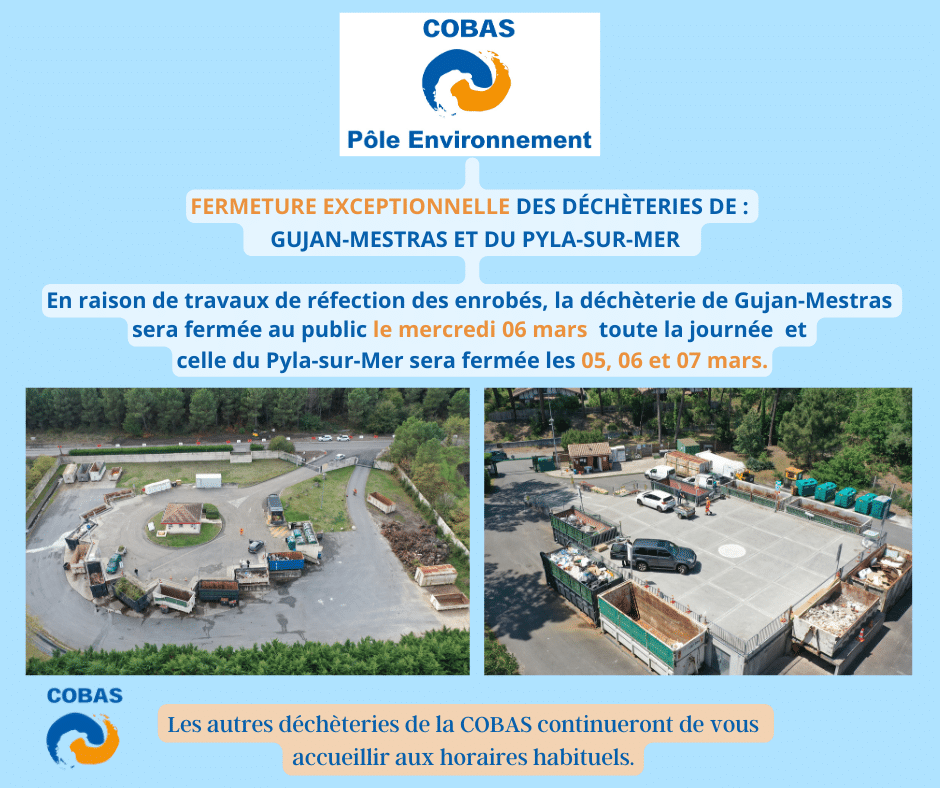 FERMETURE-EXCEPTIONNELLE-DÉCHÈTERIES-DE GUJAN-MESTRAS-DU-PYLA-SUR-MER-COBAS